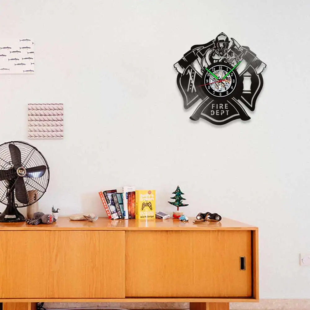 Fire Department Vinyl Record Wall Clock Various Types with LED Option